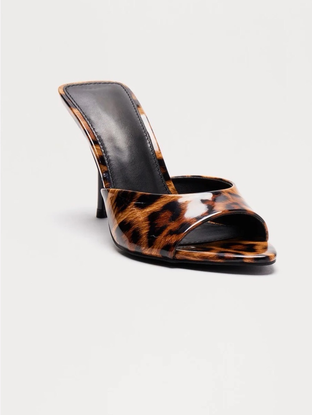 Fashion Nova Leopard Print Open-Toe Mule Heels - Black & Brown